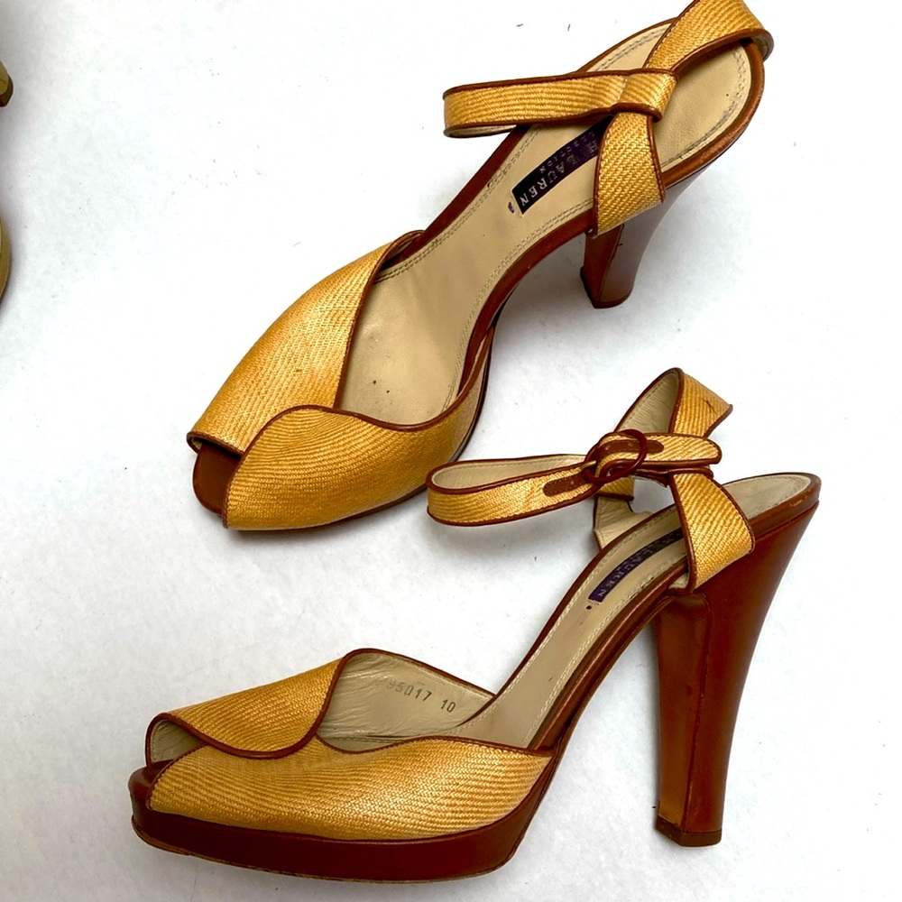 Ralph Lauren purple label collection derby sandals vintage heels raffia deco 10